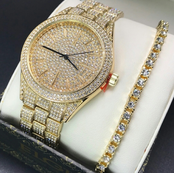 14K Gold plated iced out watch bracelet - Picture 3 of 3